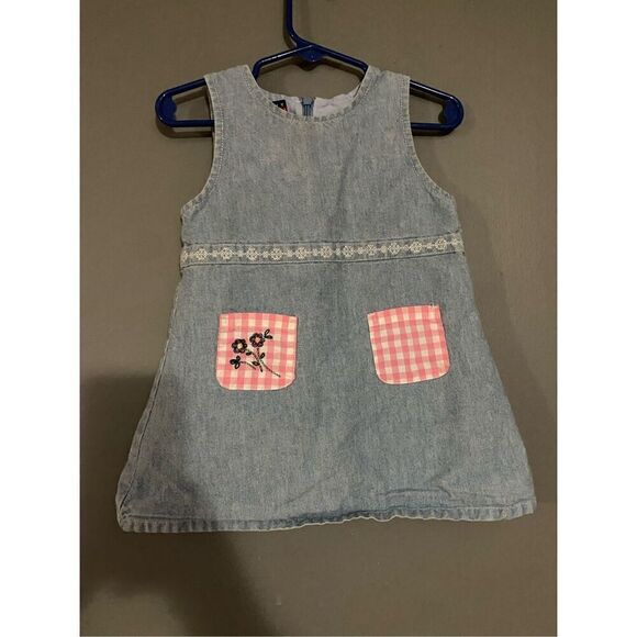 Tommy Hilfiger Other - Tommy Hilfiger Vintage Denim Plaid Pocket Zip Sleeveless Dress 18/24 Months